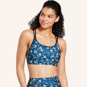 Peloton Cadent Renew Strappy Bra blue floral medium